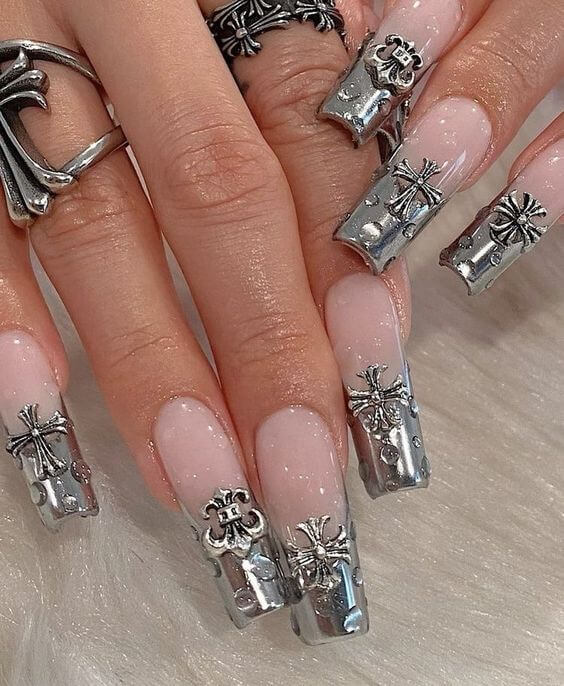 chrome nails french tip