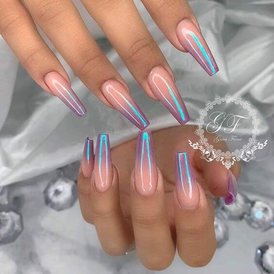 pink and blue chrome nails