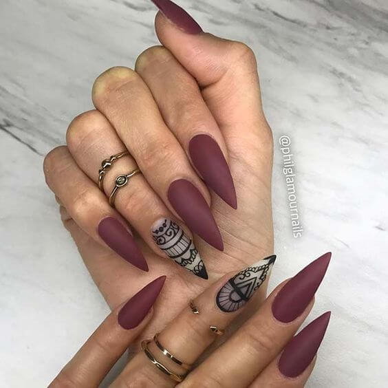 Burgundy Stiletto Nails