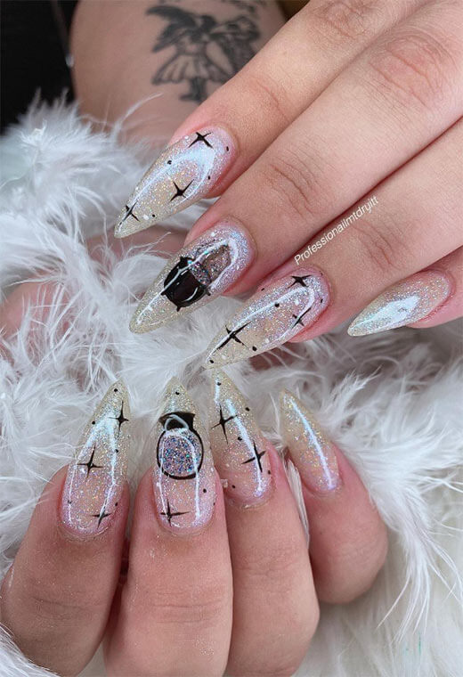 Clear Witchy Star Nails 