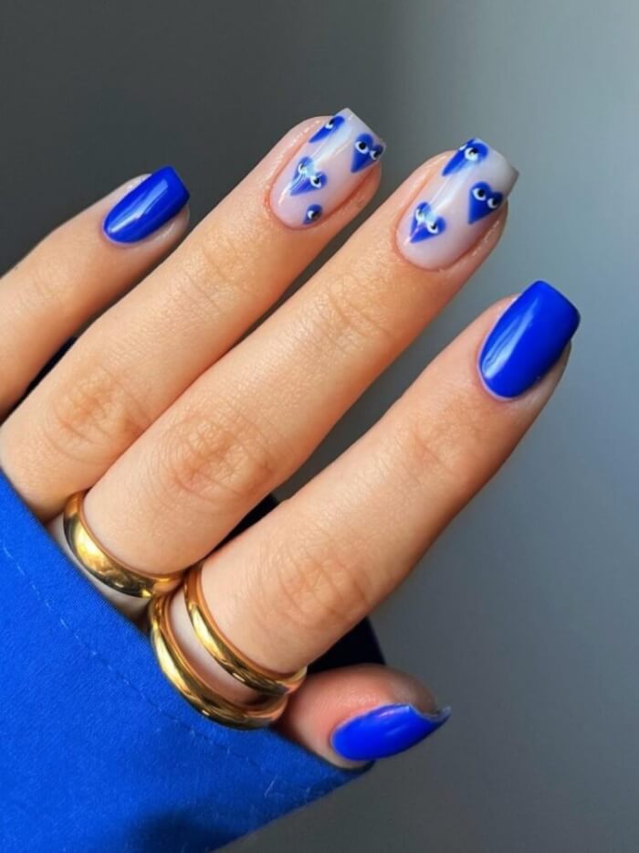 Royal Blue Heart Nails