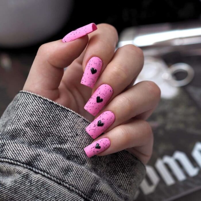 Pink Love Heart Nails