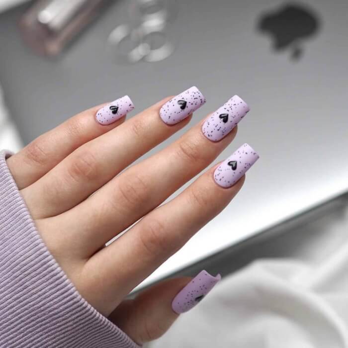 Purple Love Heart Nails
